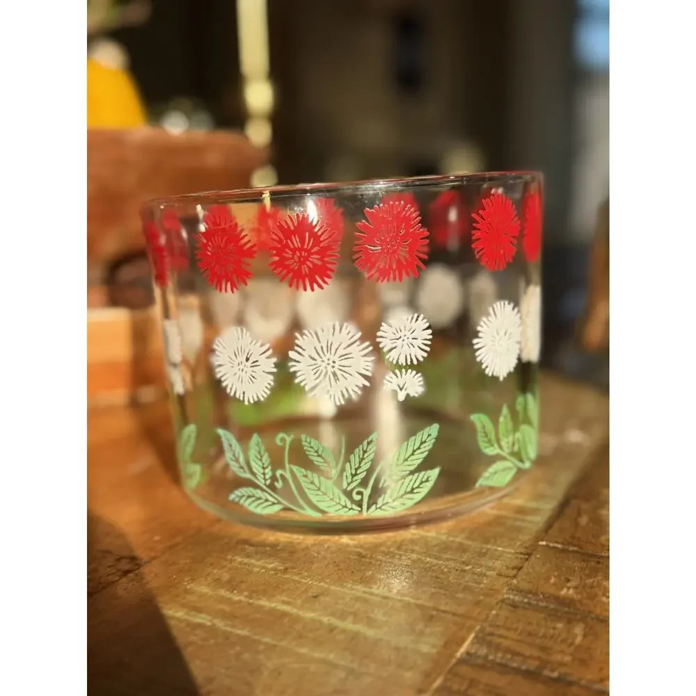 Hazel Atlas Vintage Glass Ice Bucket Clear Red White Green Excellent Floral